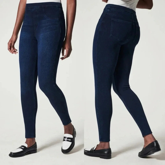 SPANX | Jean ish Ankle Leggings Denim Stretch Pull On Back Pockets - Picture 1 of 8